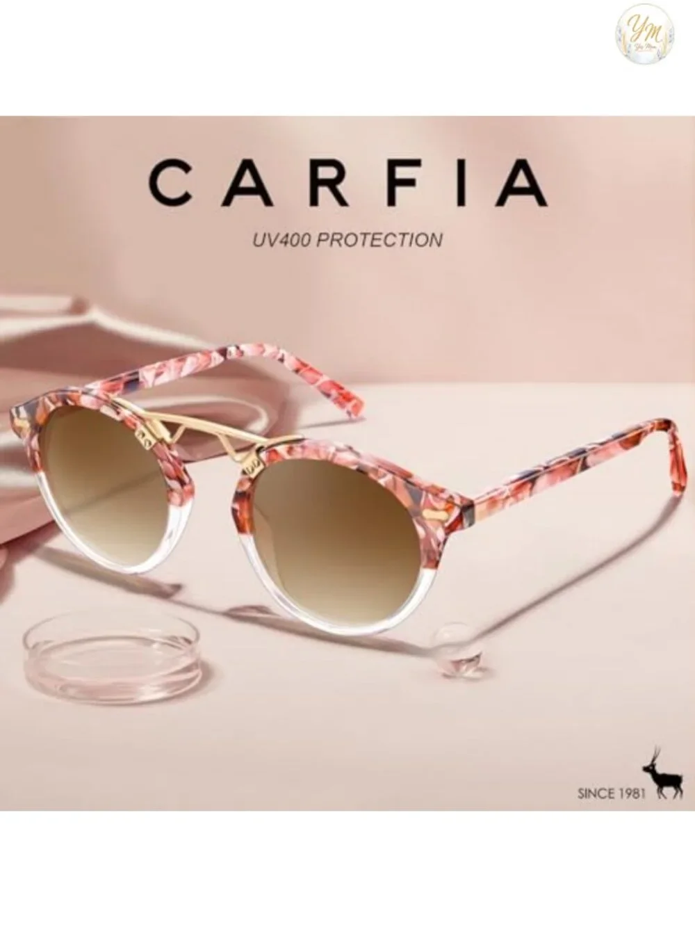 Polarized Round Sunglasses for Women UV400 Protection Acetate Frame Retro